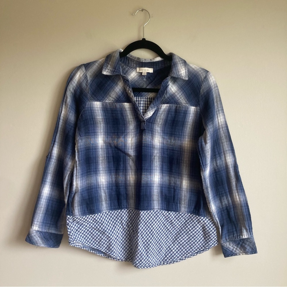 Skies are Blue Plaid Blue Double Layer Roll Sleeve S